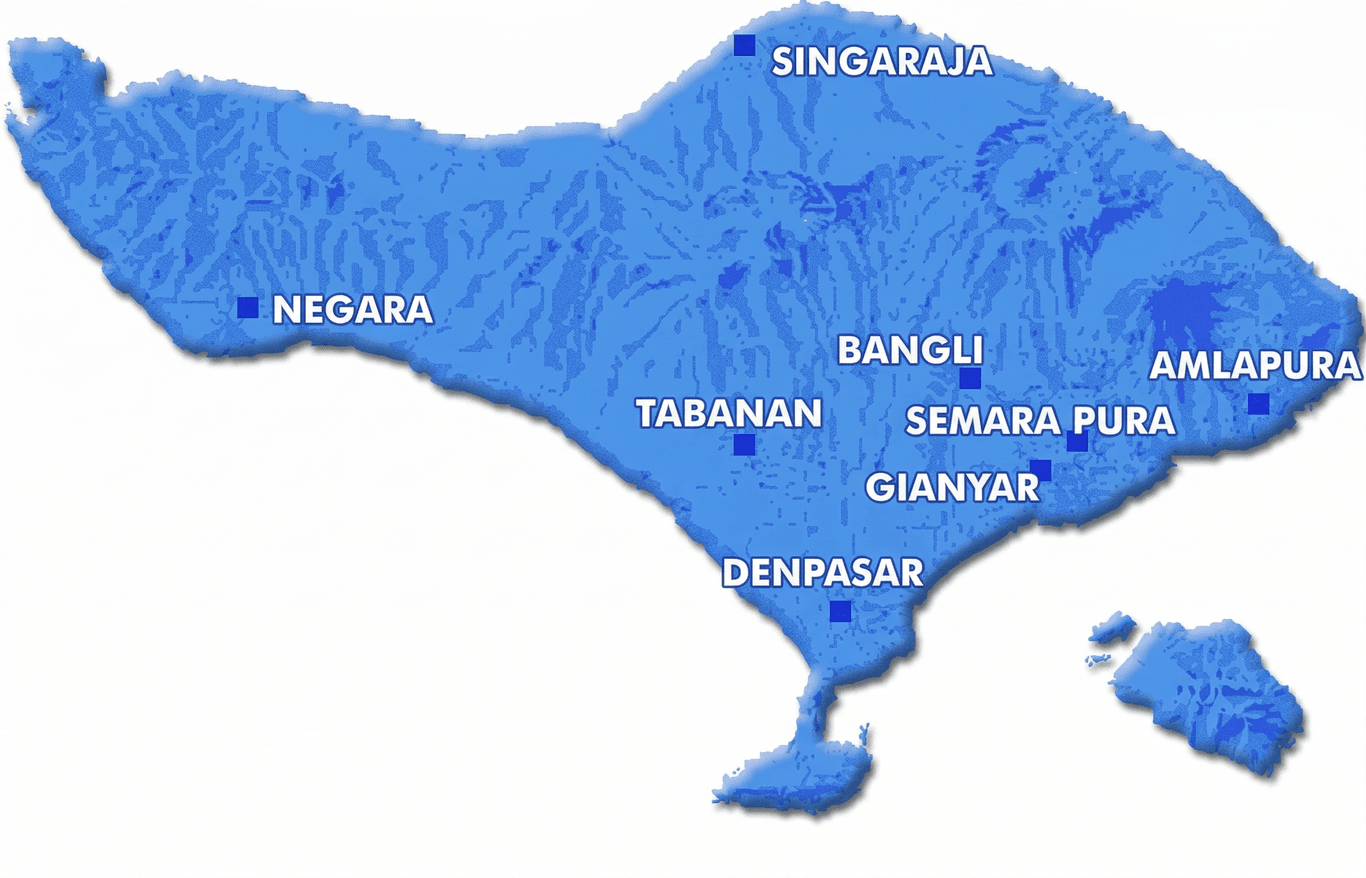 Carte de Bali. L'Ile de Bali se trouve dans l'océan Indien, 5 000 km², 3 000 000 d'habitants