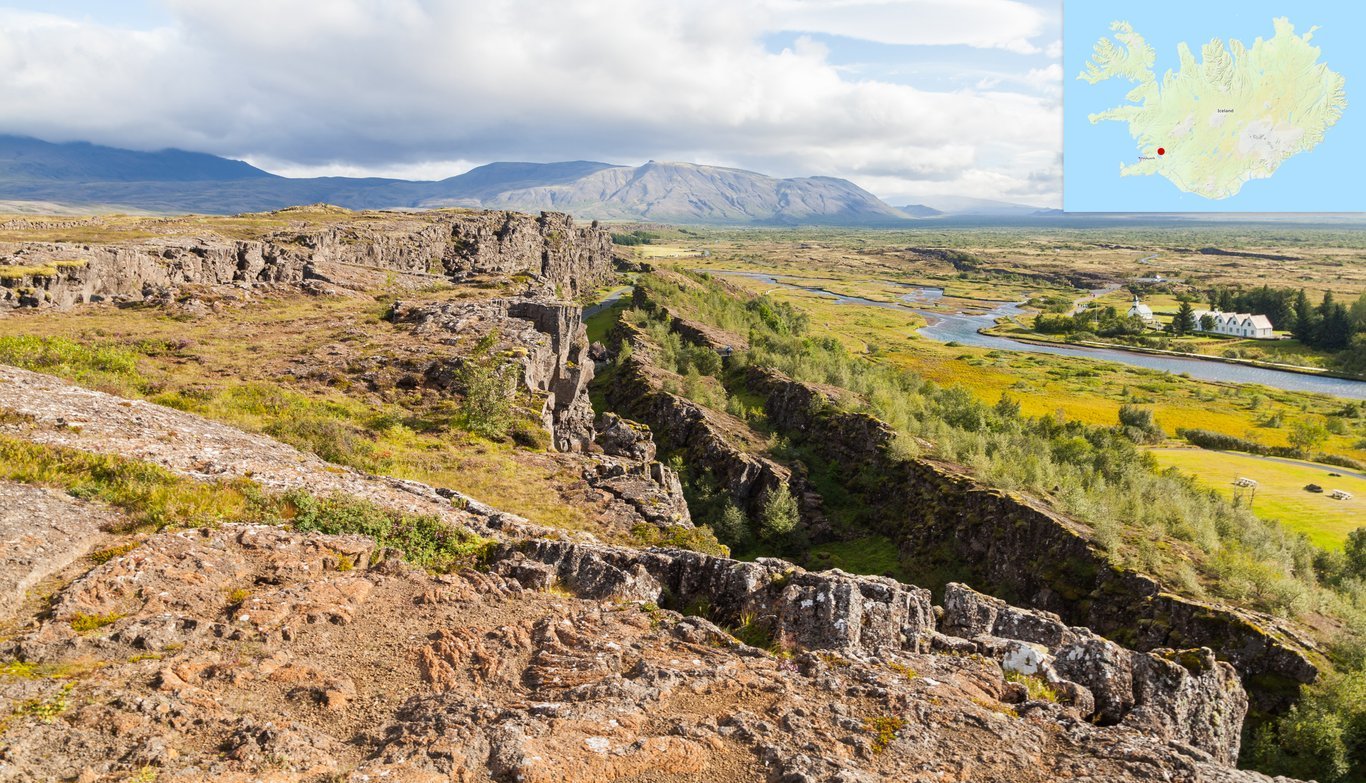 Le site de Thingvellir où siégeait en plein air le premier "parlement" en Europe, l'Althing. C'est aussi sur ce site hautement symbolique que fut proclamée l'indépendance de l'Islande le 17 juin 1944.