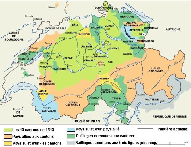Carte de la confédération des XIII cantons au XVIe siècle