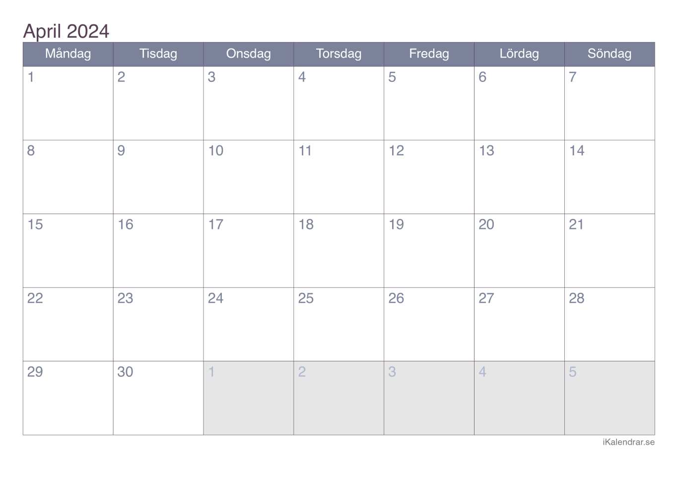 Månadskalender april 2024 - Office