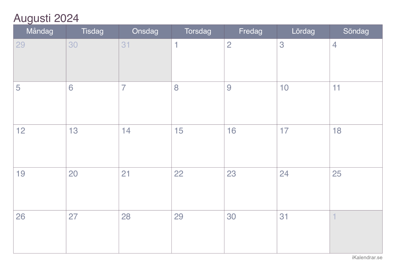Månadskalender augusti 2024 - Office