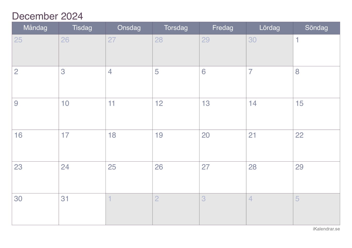 Månadskalender december 2024 - Office