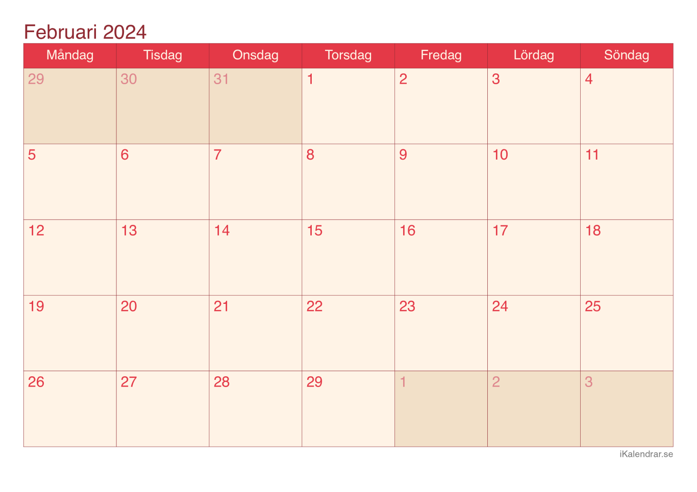 Månadskalender februari 2024 - Cherry