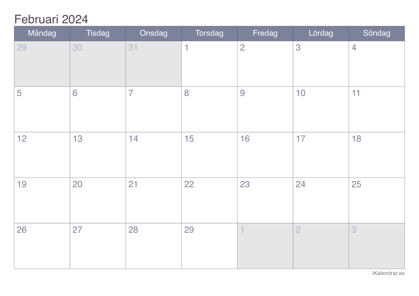 Månadskalender februari 2024 - Office