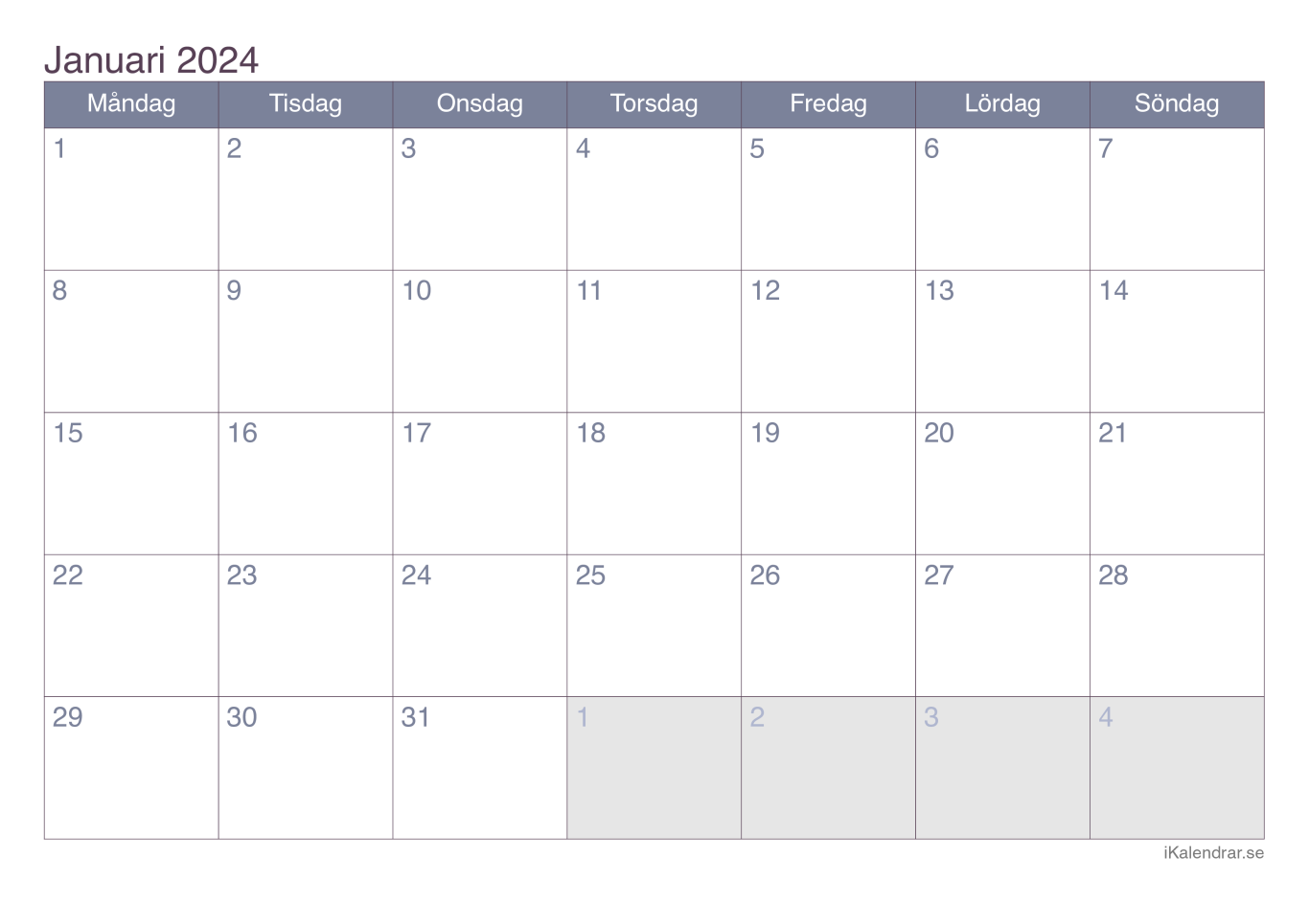 Månadskalender januari 2024 - Office