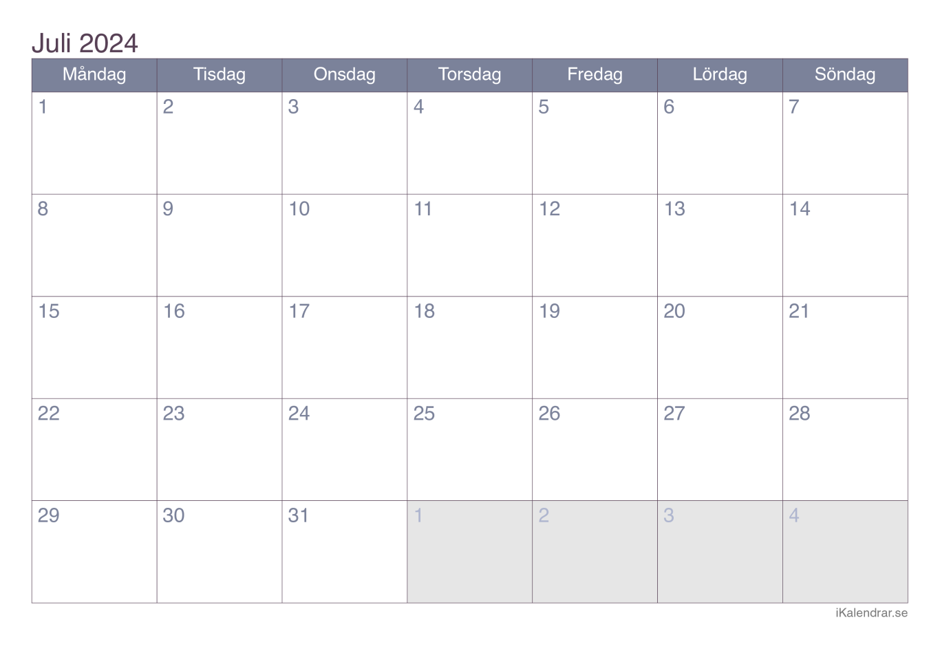 Månadskalender juli 2024 - Office