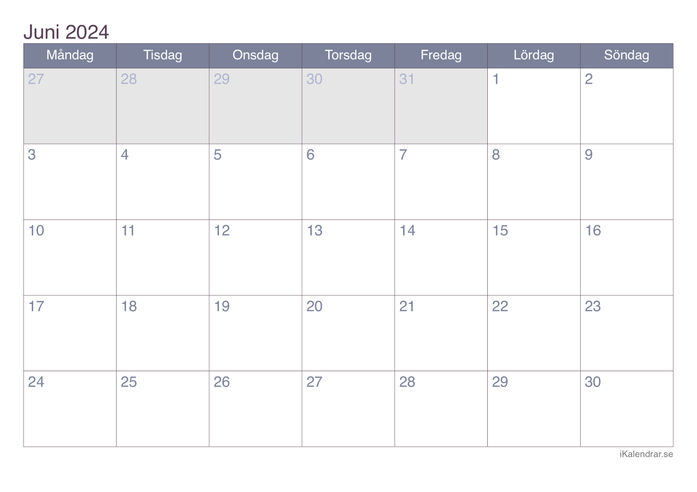 Månadskalender juni 2024 - Office