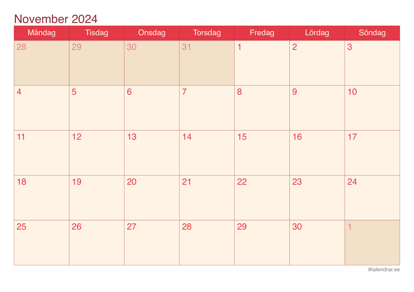 Månadskalender november 2024 - Cherry