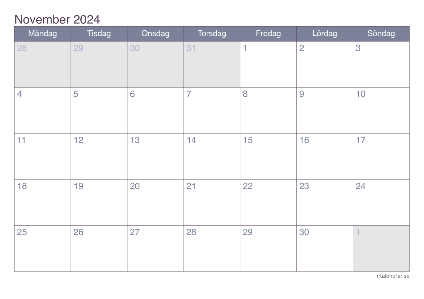 Månadskalender november 2024 - Office