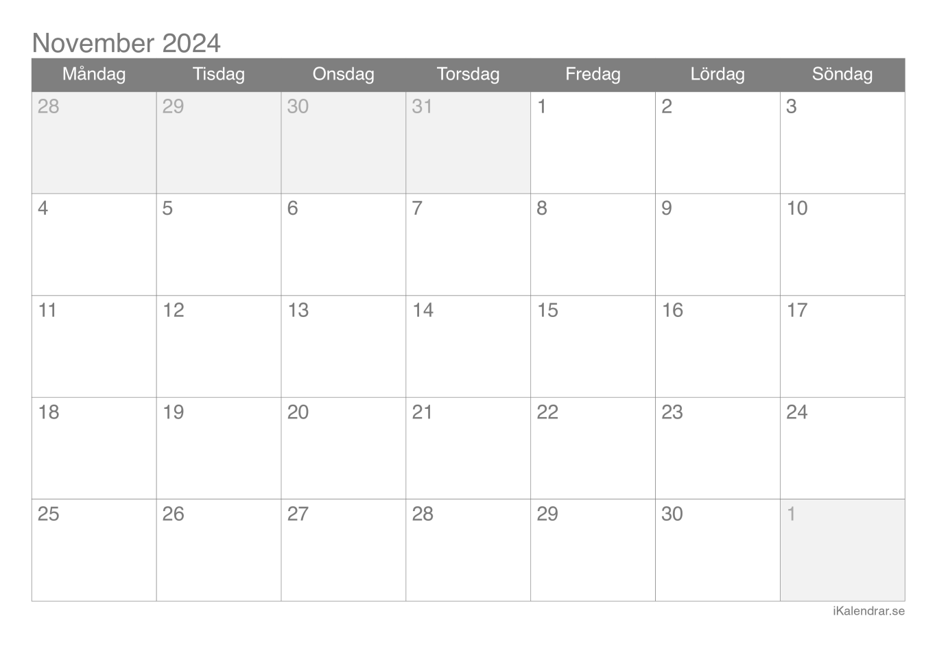 Månadskalender november 2024