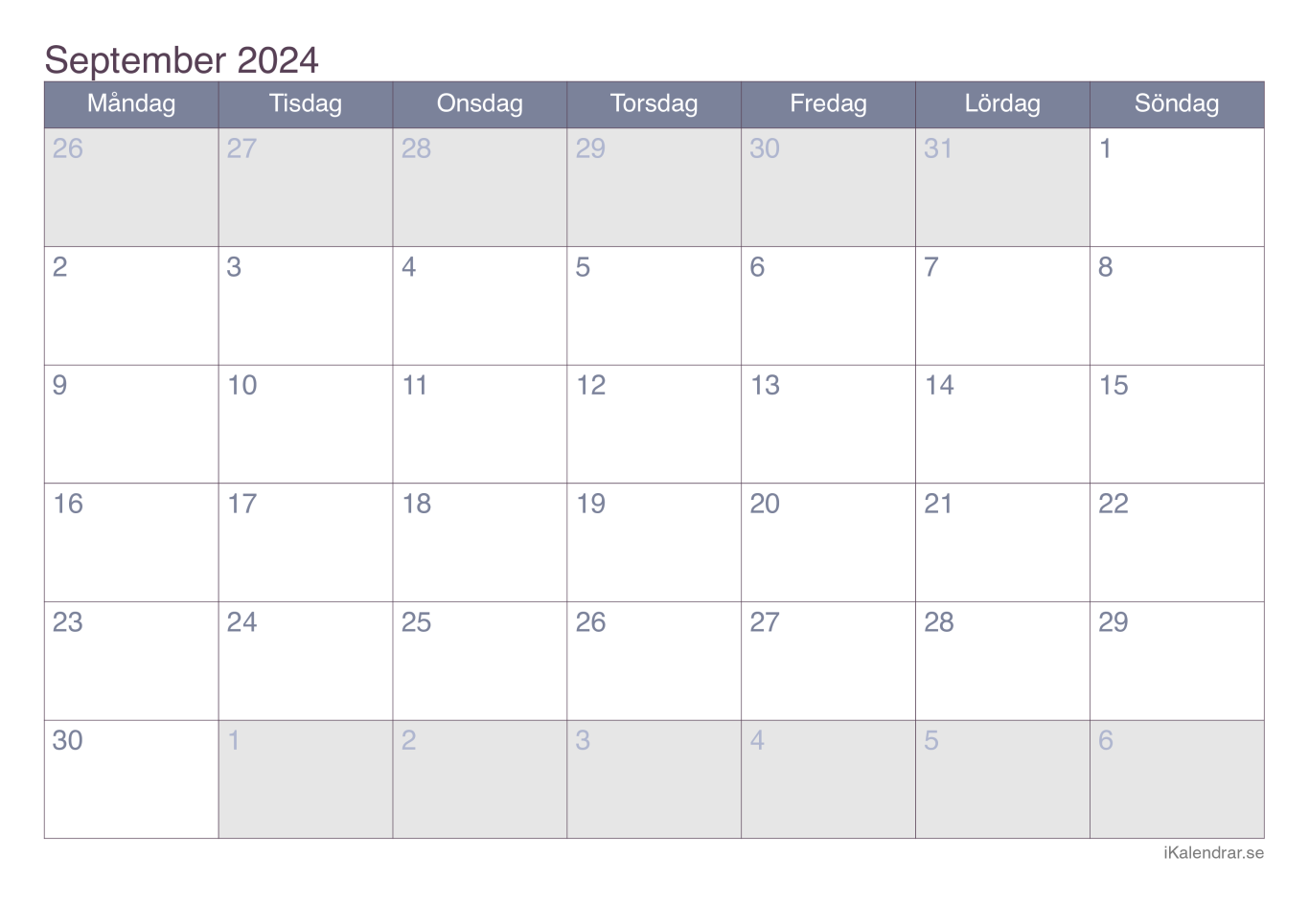 Månadskalender september 2024 - Office
