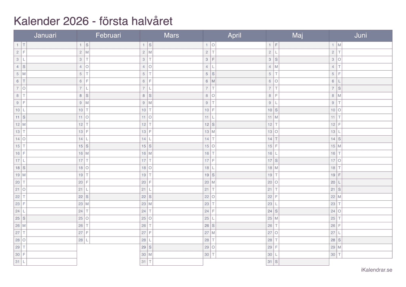 Halvårskalender 2026 - Office