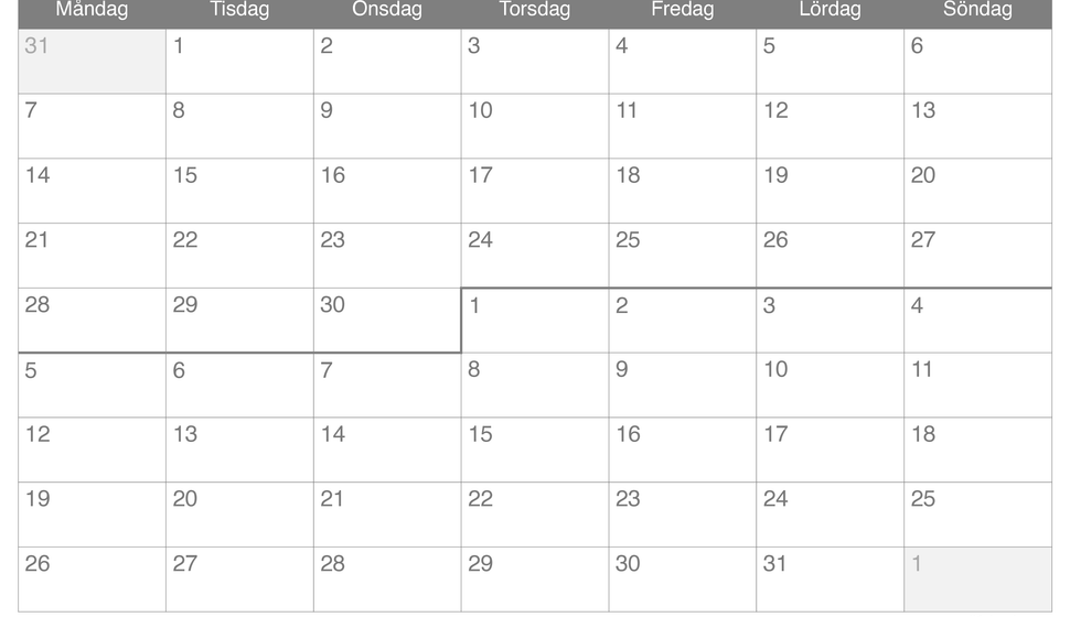 Månadskalender september oktober 2026