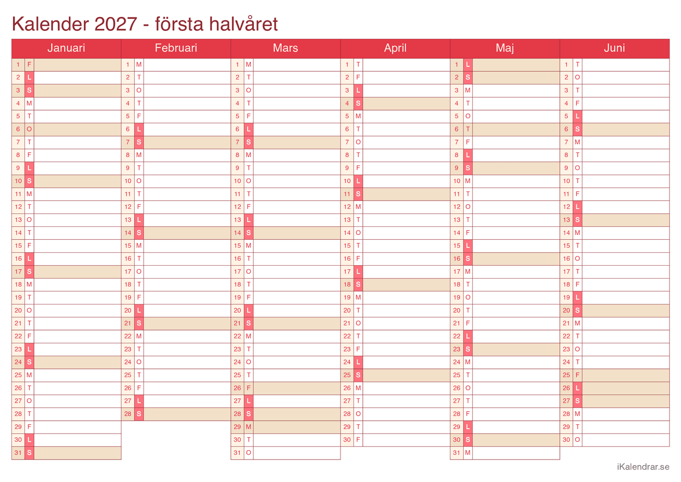 Halvårskalender 2027 - Cherry