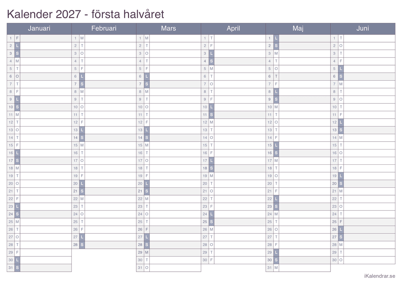 Halvårskalender 2027 - Office